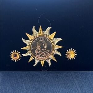 2001 Sacagawea Two tone Sunburst Coin Brooch and Earring set